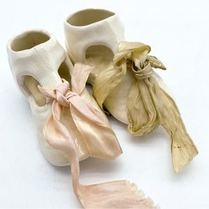 Vintage Ceramic Baby Shoes with Ribbons